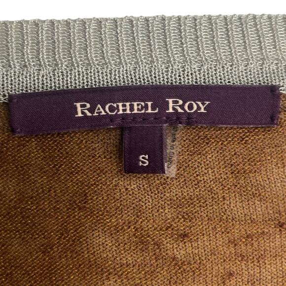 RACHEL ROY Linen Rust Brown & Silver 3/4 Sleeve Cardigan Sweater Women's Size S - Picture 8 of 10